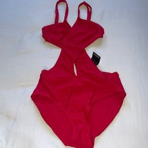 Crossed to the front red boohoo swim suit size 4